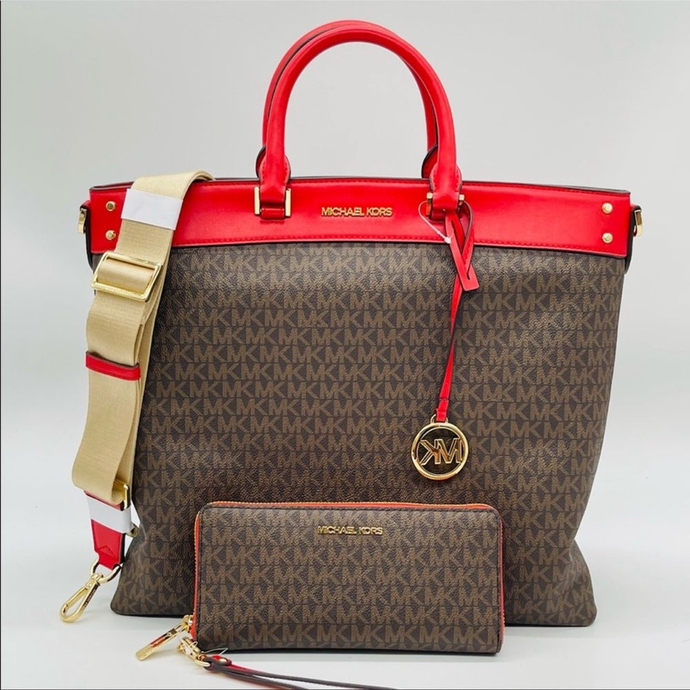 Michael Kors Large Travel NS Tote Bag and Continental Wallet Leather